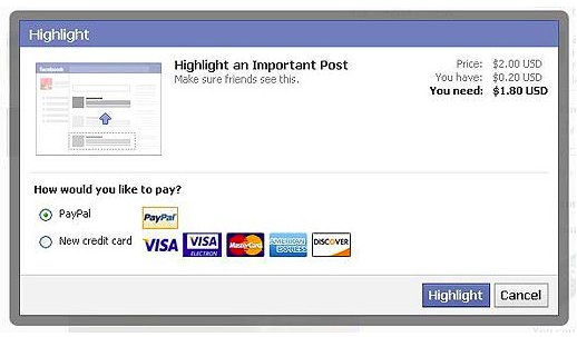 allfacebook.de | Facebook testet: Statusupdates gegen Geld hervorheben
